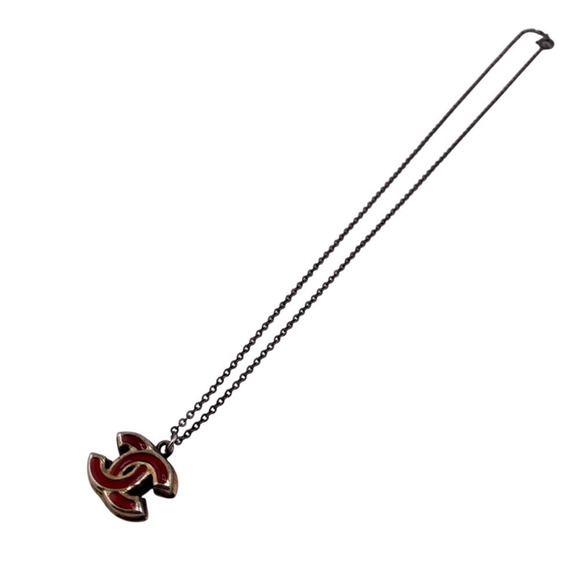 CHANEL Red Logo Necklace